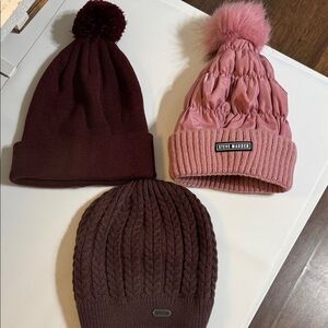 Beanie Bundle of 3 Steve Madden Duluth American Needle Burgundy Mauve Pink